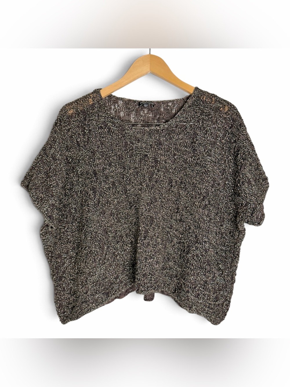 Eileen Fisher Wrapped Sparkle Jacquard Dolman Box Sweater bronze